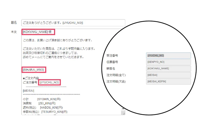 タグによるメッセージ挿入