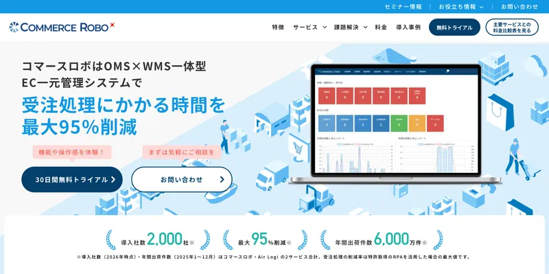 コマースロボ公式サイトのトップページ